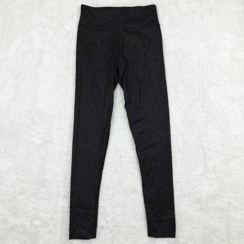 Halston Studio Womens Leggings Black Navy‎ Leopard Stretch Full Length M New